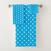 White on Blue Polka Dots Bath Towel Set