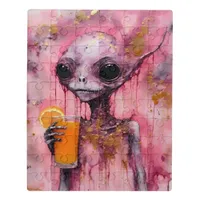 Pink Alien With An Orange Juice Jigsaw Puzzle