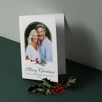 Elegant Botanical Pine Berry Christmas Photo Holiday Card