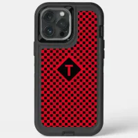 Trendy Custom Initial Red and Black Checkerboard Otterbox iPhone Case