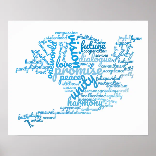 Inspirational Elegant Dove of Peace Tag Cloud Poster