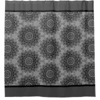 Elegant Black and White Mandala Pattern with Gray Shower Curtain