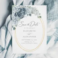 Dusty Blue Floral Elegant Watercolor Wedding Save The Date