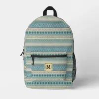 Monogram Blue Cream Ocean Patterned Stylish Modern Printed Backpack