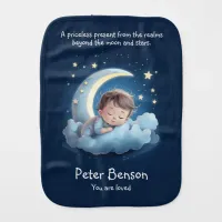 Cute Cartoon Baby Sleeping on Half Moon Cloud Blue Baby Burp Cloth