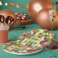 Paint Splatter Autumn Color Leaves Abstract Paper Plates
