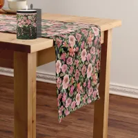 Pink Floral Black Table Runner