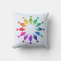 Rainbow fish in ocean cute colorful pattern throw pillow