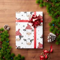 Christmas Cow Santa Cute Red Black and White Wrapping Paper