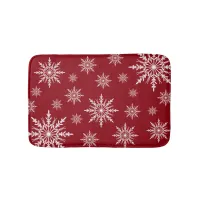 White Winter Snowflakes on Red Bath Mat