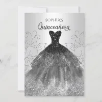 Silver Black Sparkle Dress Quinceañera Quince Invitation