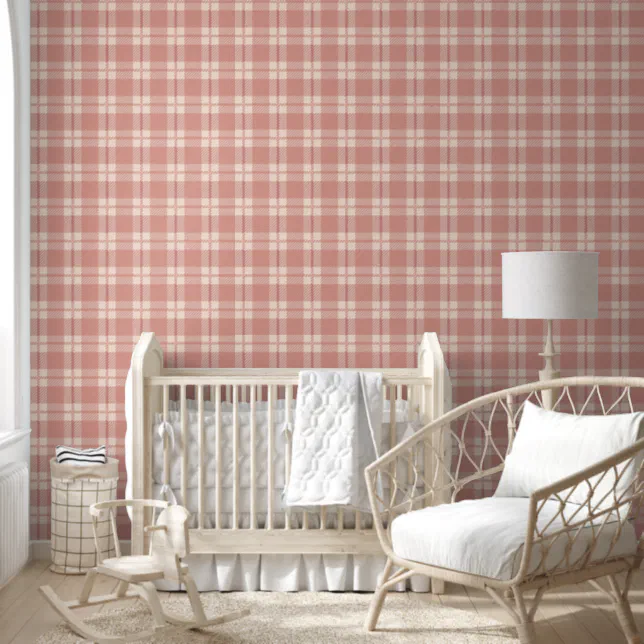 Pattern English Rose Pink Plaid Checks Room Wallpaper