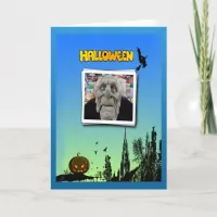 Mask of Old Man, Flying Witch and Jack o Lantern Card