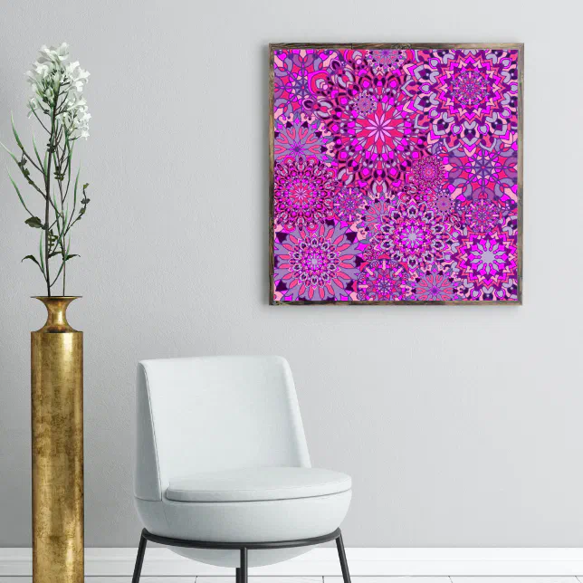 Vibrant Boho Chic Pink Purple Floral Mandalas Poster