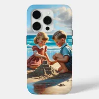 Children Building a Sandcastle on the Beach  iPhone 15 Pro Case