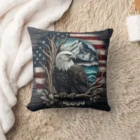 Majestic Eagle Perched Against Mountain Landscape Throw Pillow