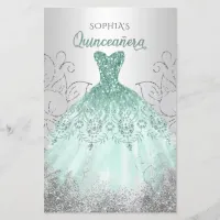 Budget Aqua Sparkle Dress Quincea&#241;era Invitation