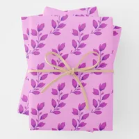 Bright & Whimsical Pink Watercolor Botanical Leaf Wrapping Paper Sheets