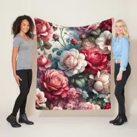 Timeless Rose Floral Charm Fleece Blanket