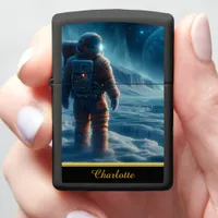 Astronaut stands on a frost-covered surface zippo lighter