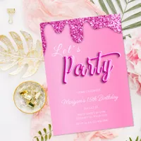 Hot Pink Glitter Girly Birthday Party Invitation