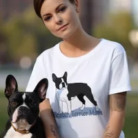 Boston Terrier Mom Blue Text Dog Drawing  T-Shirt