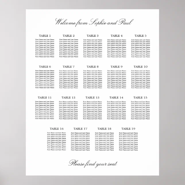 19 Table Elegant Minimalist Seating Chart