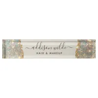 Holographic Signature Script Modern Glam Glitter Desk Name Plate