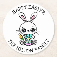 Personalized Happy Easter Bunny Seasonal Round Paper Coaster