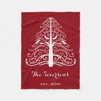 White Christmas Tree on Red Fleece Blanket