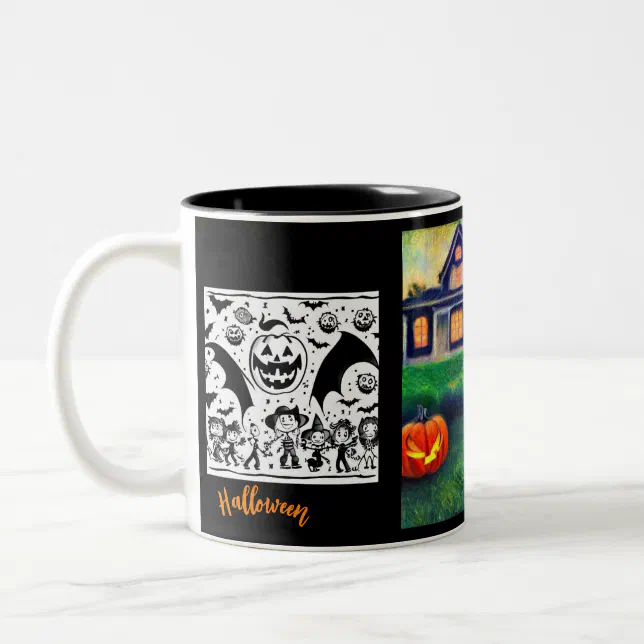 Halloween pumpkins and monsters Two-Tone coffee mug