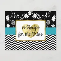 Black, Blue Gold Stripe Floral Wedding Recipe Card