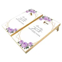 Purple Floral Wed Elegant Gold Glitter Geometric Cornhole Set