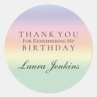 Personalized BirthdayThank You Rainbow Watercolor Classic Round Sticker