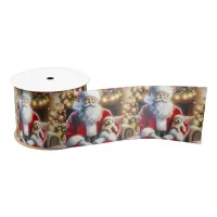 Vintage Santa and a Puppy Christmas Satin Ribbon