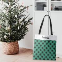 Personalized Green Plaid Buffalo Check Patterned Tote Bag