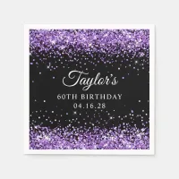 Purple Glitter and Black 60th Birthday Napkins