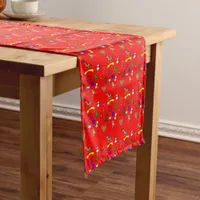 Hand drawn cute christmas motifs on red  medium table runner