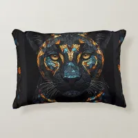 Mosaic Stained Glassed Black Panther Portrait  Accent Pillow