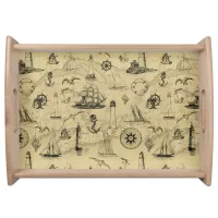 Vintage Nautical Pattern Old Map Background Serving Tray