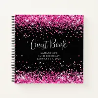 Hot Pink Glitter Black 50th Birthday Guest Notebook