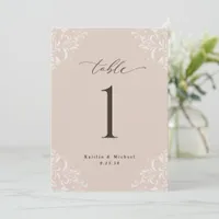 Elegant Champagne Tan 5x7 Wedding Table Numbers