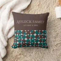 Retro Colorblocked Brown & Teal Custom Family Throw Pillow