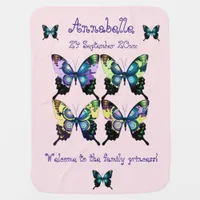 Aqua, Pink, and Yellow -  Elegant Butterflies Receiving Blanket