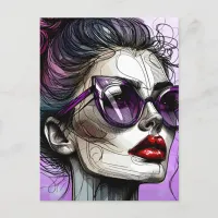 Pretty Woman in Sunglasses and Purple Sunglasses Postcard