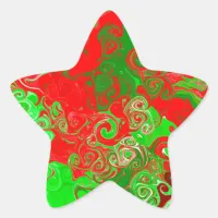 Red and Green Christmas Swirls   Star Sticker