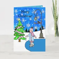 Pretty Snowflakes and Ice Skater Winter Christmas Card