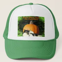 Dog Protecting Large Pumpkin Trucker Hat