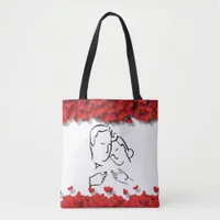 Romantic Silhouette Couple Glamorous Hearths Tote Bag