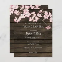 Budget Pink Cherry Blossoms Quincea&#241;era Invitation